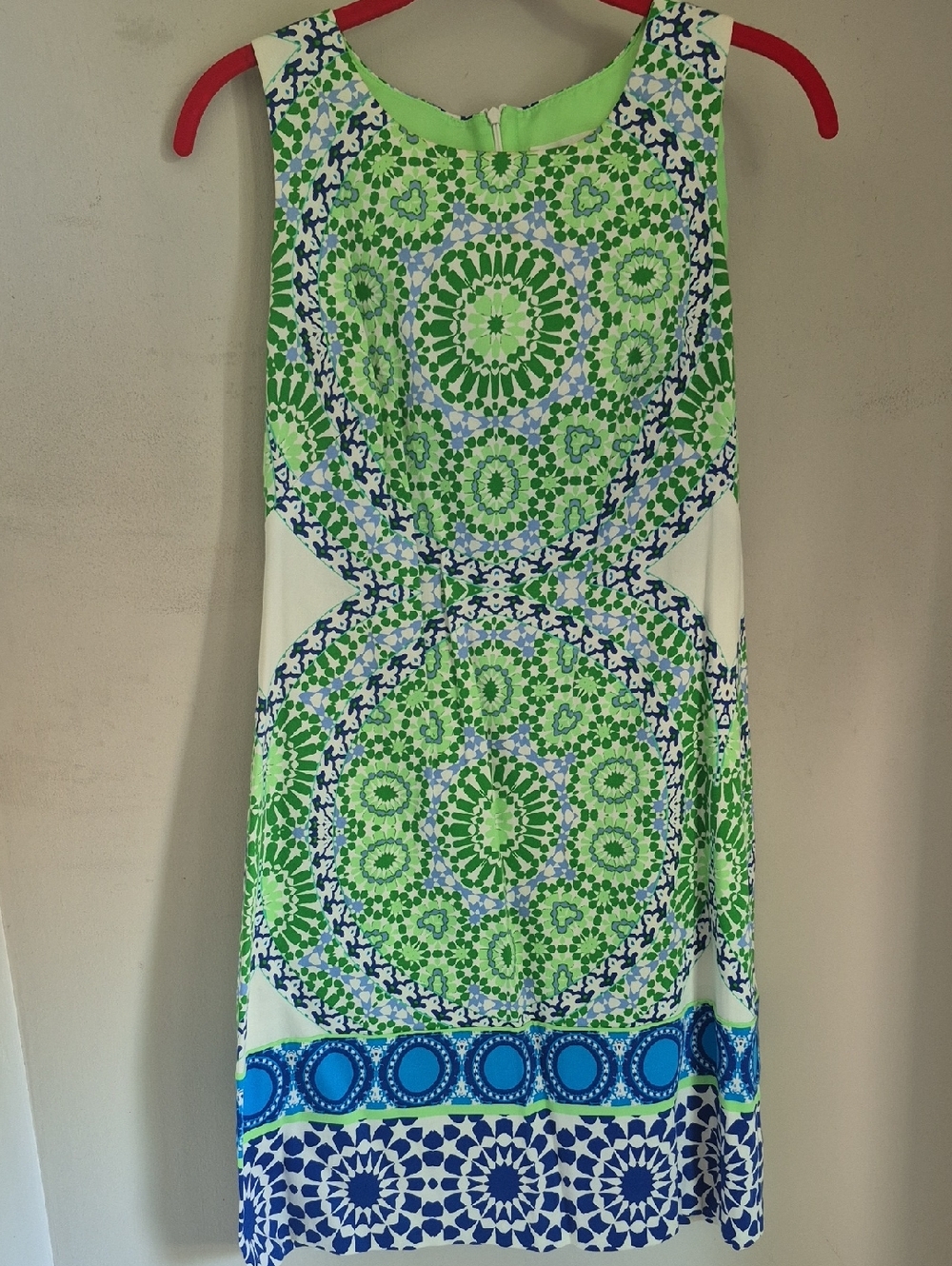 London Times Green, Blue & White Printed Midi Shift Dress